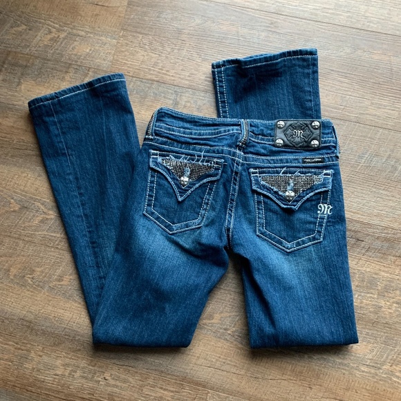 Miss Me JP5023-1 Bootcut Stretch Denim Blue Jeans Rhinestones Woman’s Size 26 - Picture 1 of 10